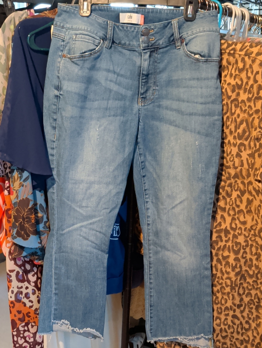 CAbi Light Blue Distressed Ankle Crop Jeans